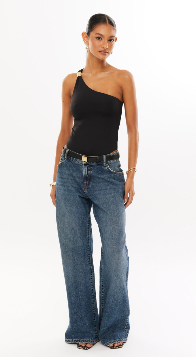 Black One Shoulder Bodysuit